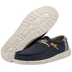 Wally Break Stitch - Navy -Heydude Shop 110792568 WALLY LINEN NATURAL NAVY LEFT 3 1