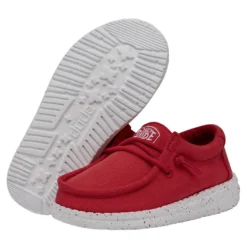 Wally Toddler Slub Canvas - Red -Heydude Shop 40029 610 WALLYTODDLERSLUBCANVAS RED PAIRBOTTOM