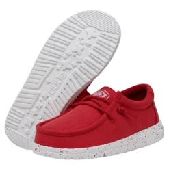 Wally Youth Slub Canvas - Red -Heydude Shop 40044 610 WALLYYOUTHSLUBCANVAS RED PAIRBOTTOM