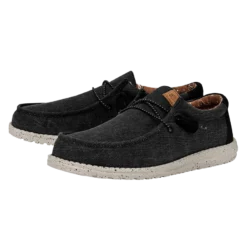 Heydude Shop -Heydude Shop FW23 M 40296 001 WALLY WASHED CANVAS BLACK LEFT PAIR