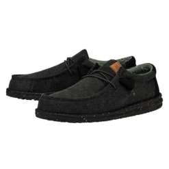 Wally Washed Canvas - Black/Black -Heydude Shop FW23 M 40296 060 WALLY WASHED CANVAS BLACK BLACK LEFT PAIR