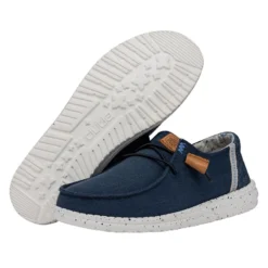 Wendy Washed Canvas - Navy -Heydude Shop FW23 W 40297 410 WENDY WASHED CANVAS NAVY LEFT PAIROUTSOLE